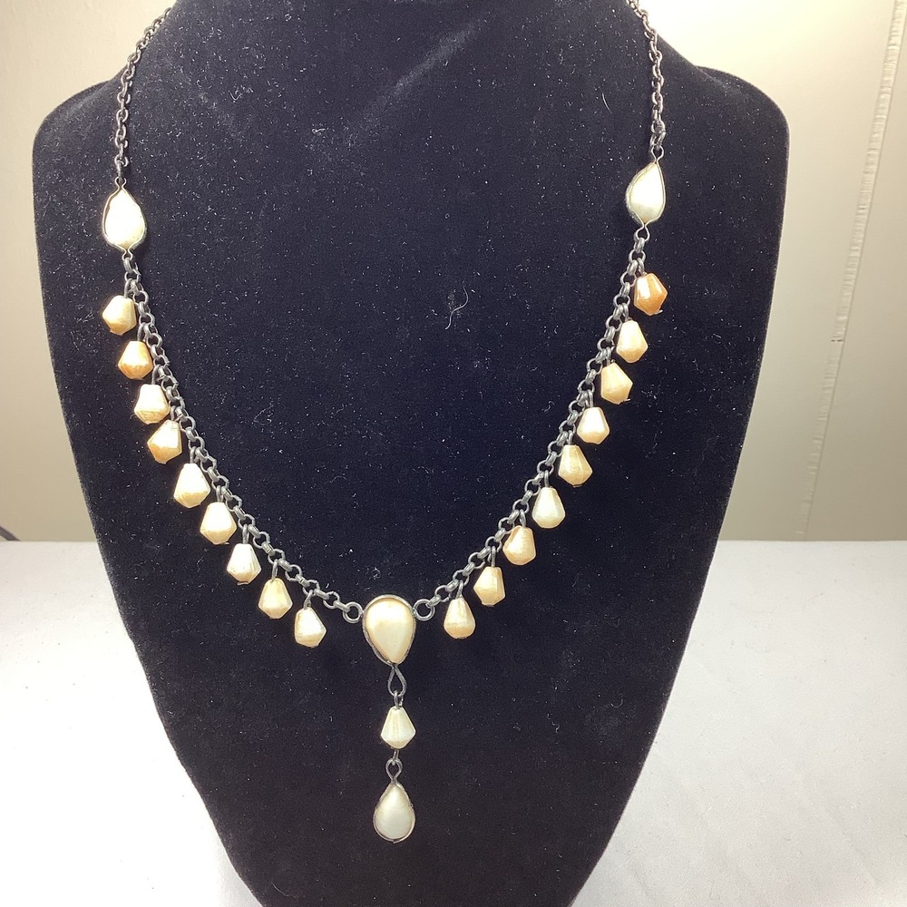 Liz Palacios SF Faux Pearl Necklace Pewter Tone 16